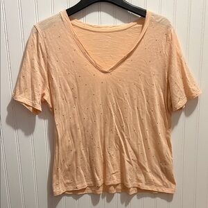 Banana Republic Light Orange  peach V-Neck Tee polka dots large Malibu t